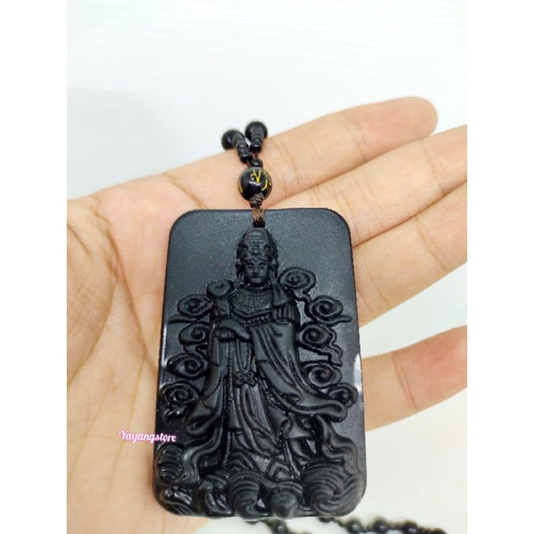 Kalung + Liontin Batu Obsidian Hitam Asli Dewi Kwan Im Pho Sat Bawa botol Amerta