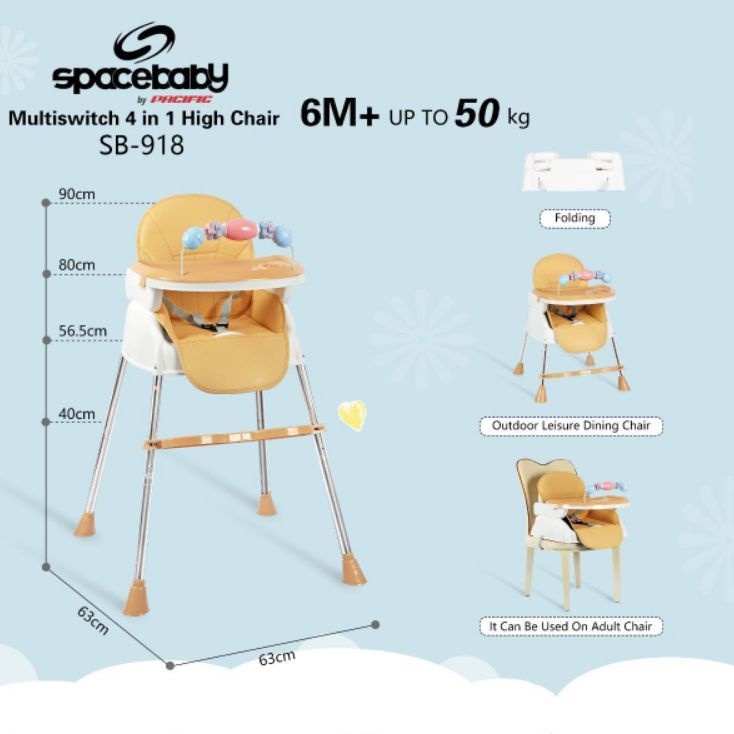 SpaceBaby SB 918 Baby Chair Baby Booster Seat 4 IN 1 High Chair Kursi Makan Anak Bayi