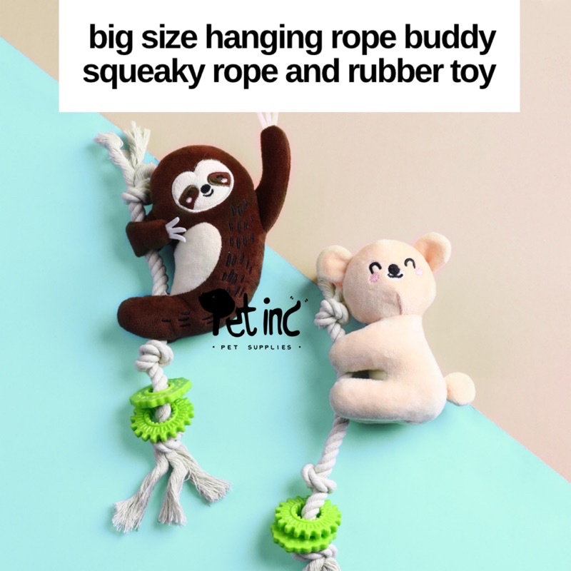 Big size Hanging rope buddy  squeaky rope and rubber toy