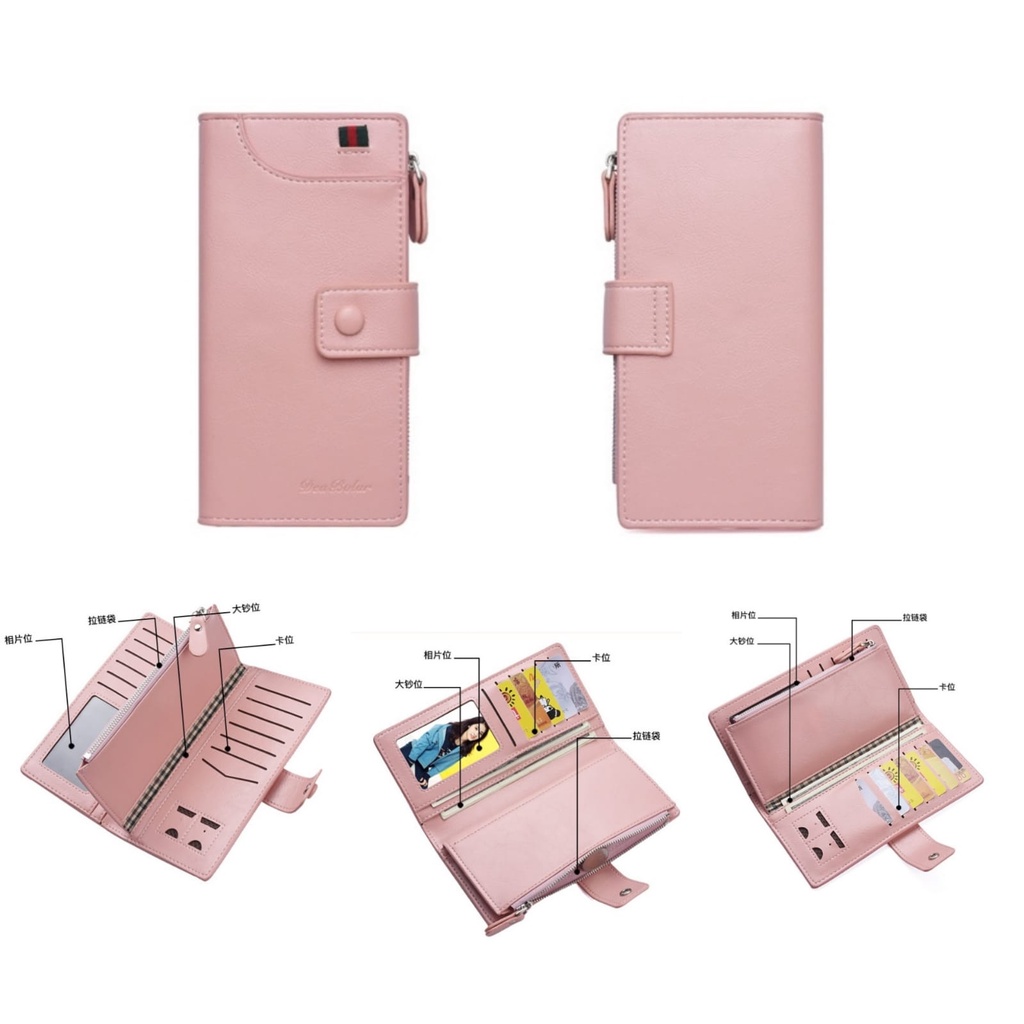 DOMPET PANJANG WANITA KULIT PREMIUM DEABOLAR PINK SANESA WA428P3 IMPORT KOREA SLOT KARTU UANG KOIN RESLETING BESAR SIMPLE FASHION CEWEK MURAH REMAJA KEKINIAN BATAM