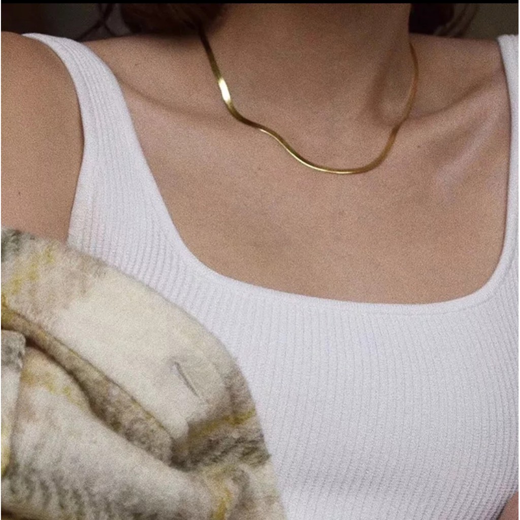 Kalung wanita titanium flat ular anti karat necklace cewek gold silver lapis emas putih