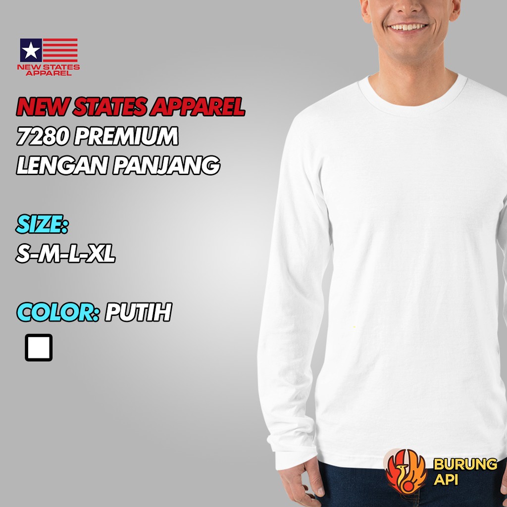 Kaos Polos NSA 7280 Premium Lengan Panjang Original Putih S M L XL