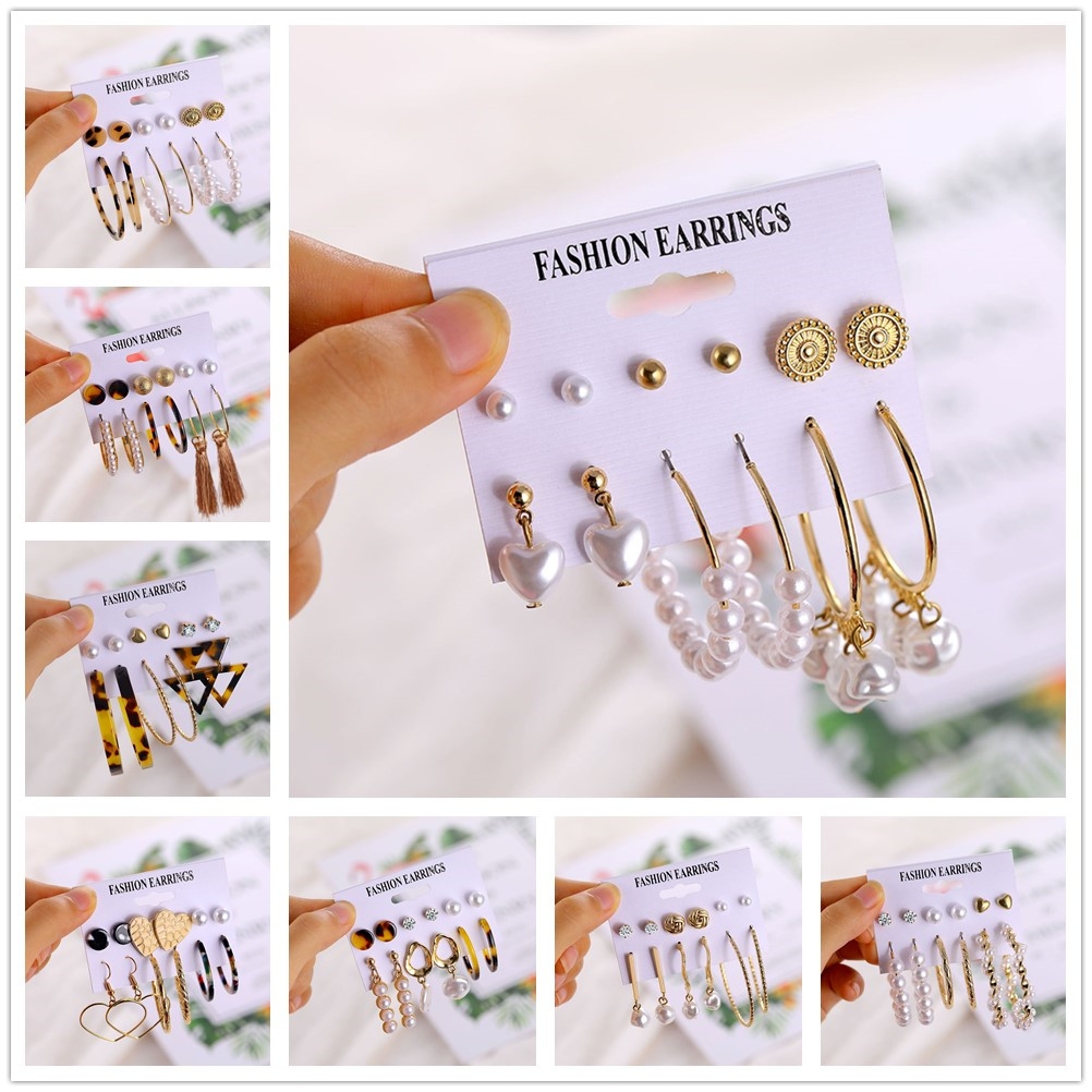 6 Pasang/Set Anting Tusuk Gantung Panjang Wanita Desain Lingkaran+Rumbai Mutiara Gaya Bohemian Untuk Pantai