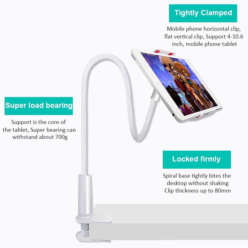 Universal 360 Rotating iPad Stand Holder / Dudukan Tablet Malas yang Dapat Disesuaikan Mount / Meja Meja Tempat Tidur Klip Meja Lengan Panjang Braket Fleksibel / Untuk iPad Mini Air Kindle Samsung