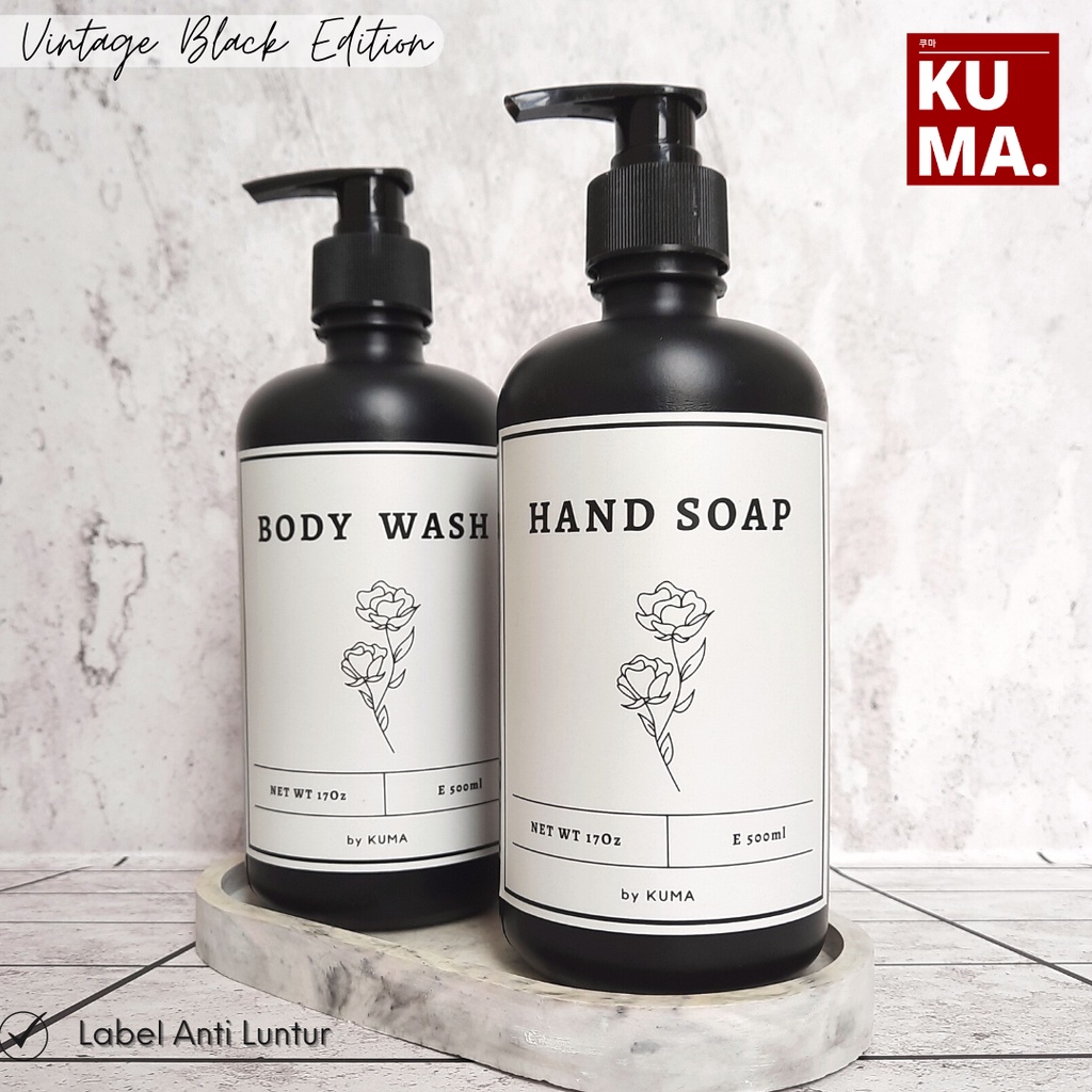 Vintage Black Edition Botol Sabun Pump Hitam 500ml Aesthetic HDPE Tutup Pump Model Vintage Tempat Sabun Shampoo Bathroom Organizer