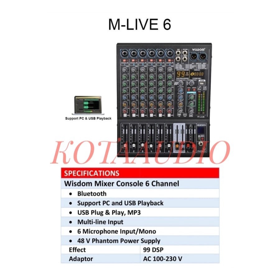 MIXER AUDIO WISDOM MLIVE6 / MLIVE 6 / M LIVE 6 / M LIVE6 ORI 6 CHANNEL
