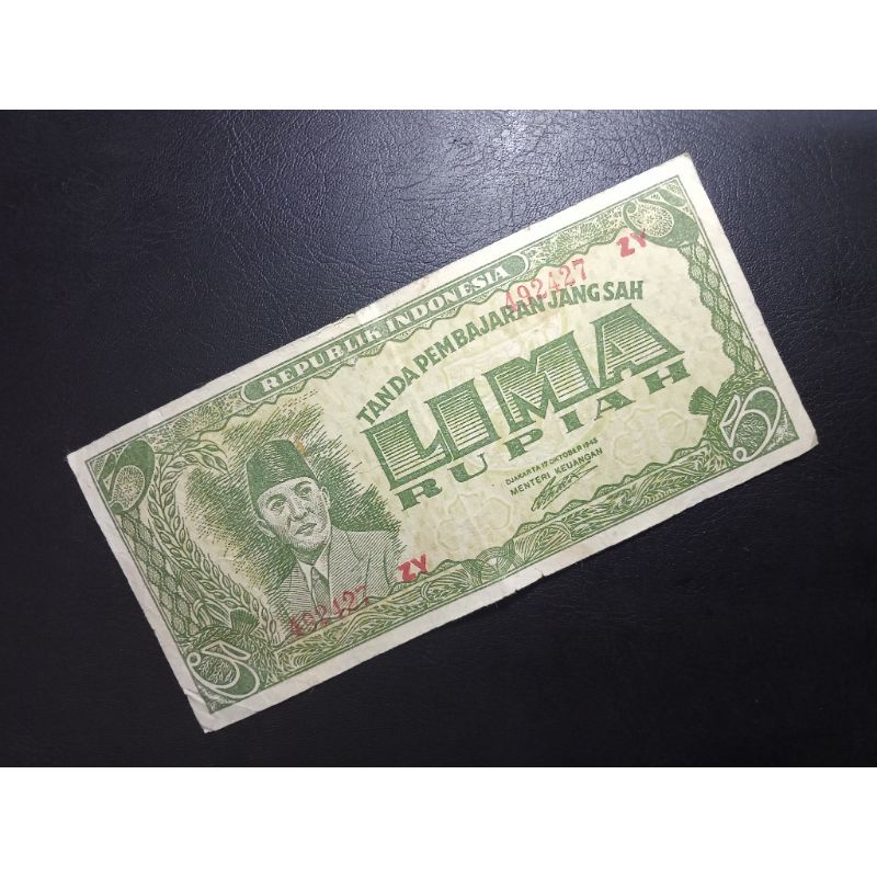 Uang Keno 5 Rupiah Soekarno Seri ORI (Oeang Republik Indonesia) Tahun 1945