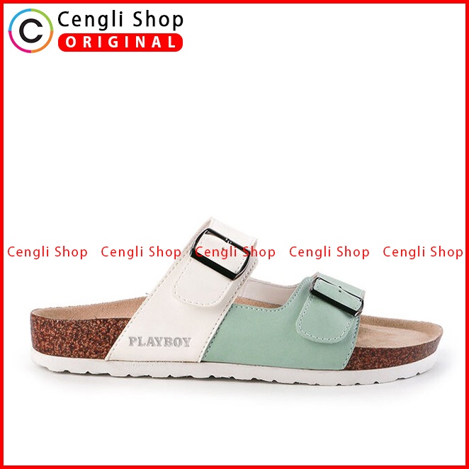 SANDAL SLIDE PLAYBOY WANITA ORIGINAL CASUAL BRANDED ASLI HIJAU PLW02