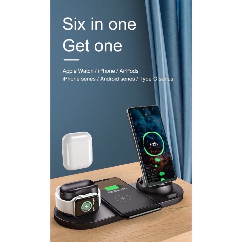 Wireless Charger 6in1 Fast Charging Iphone ,  Iwatch and Android