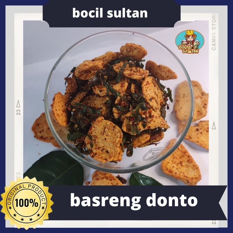 

Basreng Pedas daun jeruk kemasan pouch basreng donto