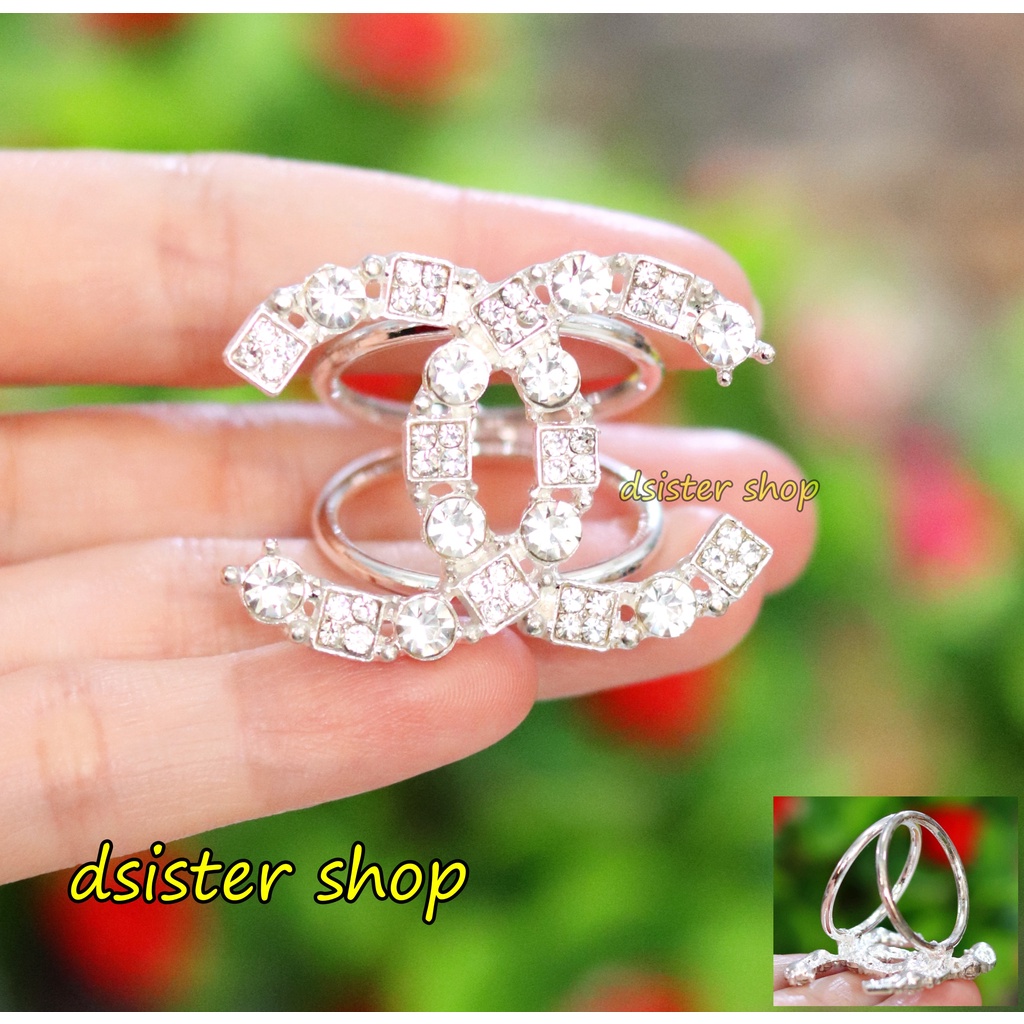 Bros Cincin Part 1 Ring Hiasan Aksesoris Syal Hijab HURUF Permata Hitam Putih-C Silvr Prmata Kotak