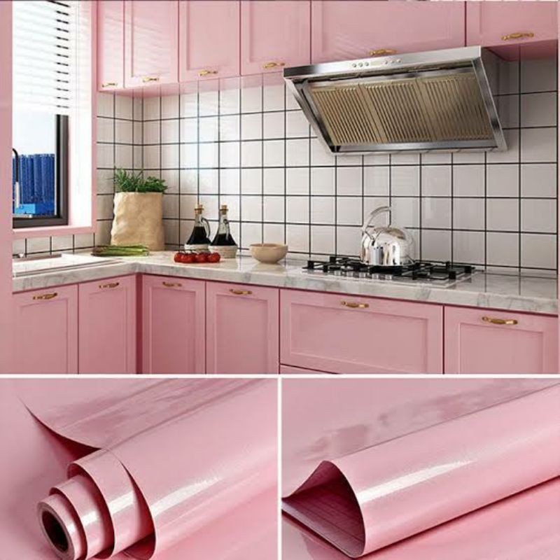 Wallpaper Dinding Dapur Premium Glossy Pink Polos