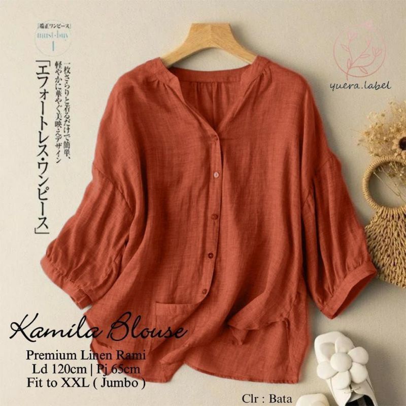 Rivana Kamila Blouse Wanita Jumbo LD 120 Linen Premium Korean Style