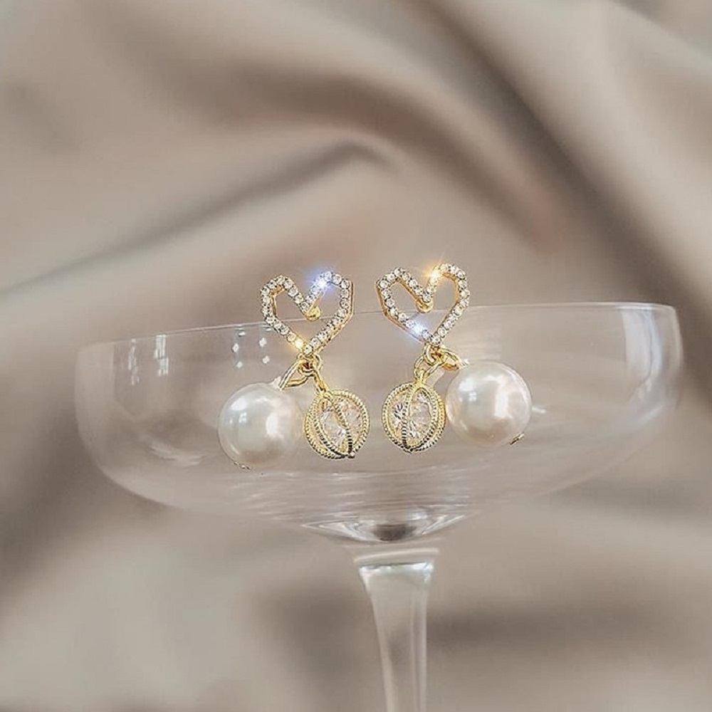 Needway  New S925 Pearl Geometric Crystal Drop Earrings