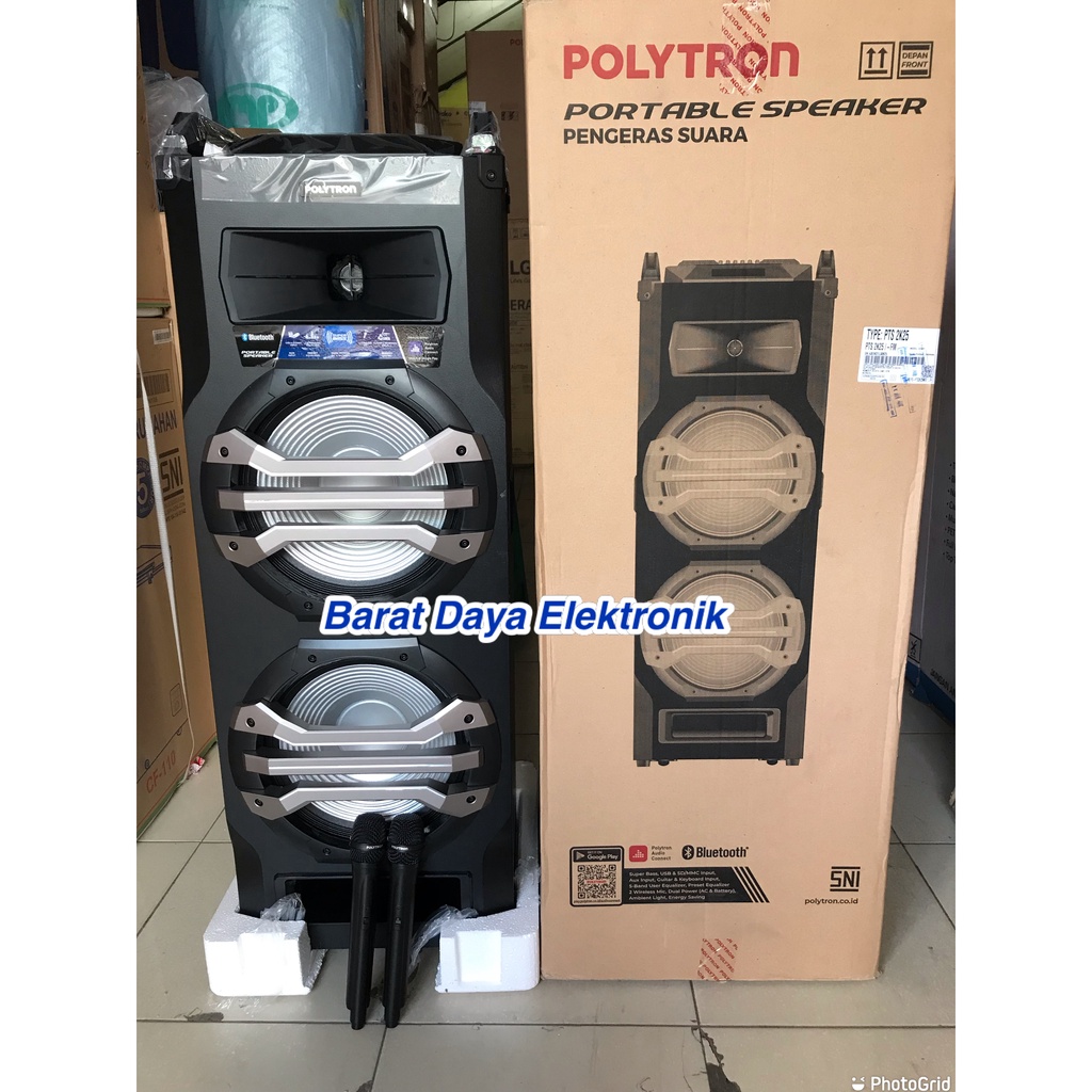 SPEAKER AKTIF POLYTRON PTS 2KF25 SPEAKER PORTABLE KARAOKE BLUETOOTH USA FREEE MIC 2 BH ADA RADIO