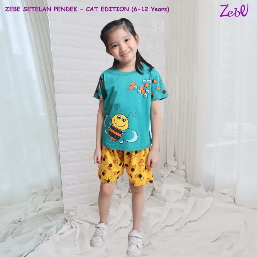 Zebe Setelan Pendek Cat edition 3pcs Girl Baju Anak Perempuan