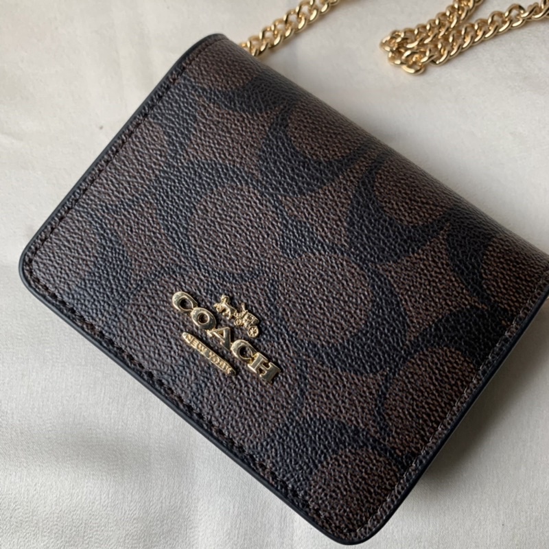 COACH MINI WALLET ON A CHAIN IN BROWN SIGNATURE (6650)