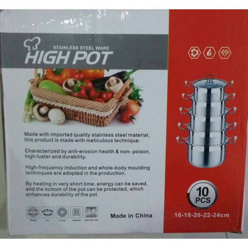 Panci Set High Pot Stainless Steel 10 pcs Gamir