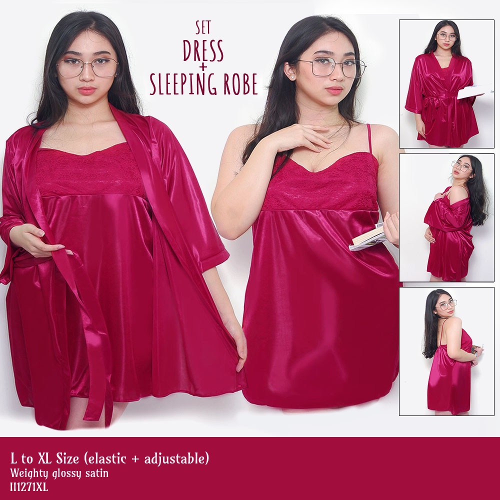 kimono set baju tidur satin MSET_XL maroon big size jumbo