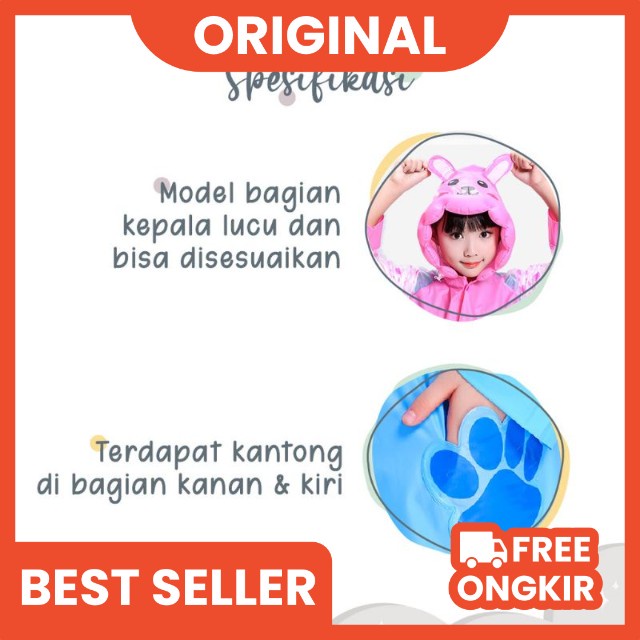 Jas hujan anak laki laki Jas hujan anak perempuan Dengan ruang ransel Mantel Hujan anak High Quality