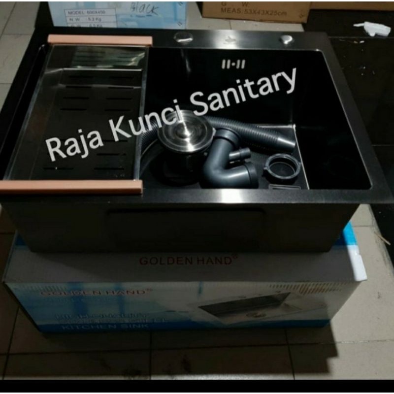 Paket Kitchen Sink 6045 Hitam/Black + Kran Cuci Piring Hitam/Black+ Tempat Sabun Tanam Hitam/Black