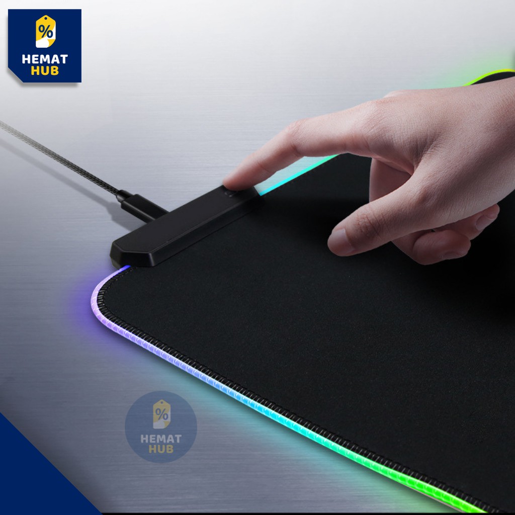 Mouse Pad Gaming RGB XL LED Glowing High Precision Jumbo Mousepad Besar USB Cable HematHub