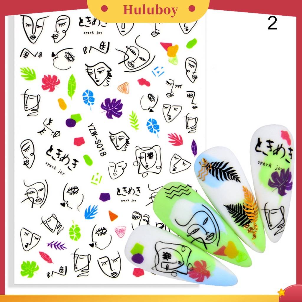 Huluboy Huluboy♡ Stiker Kuku Desain Wajah Abstrak Geometri Untuk Dekorasi Manicure