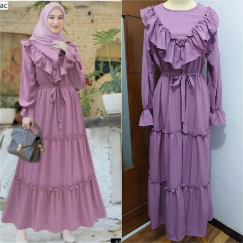 Dress Dusty Lilac/ Gamis Zara Crepe Import ORIGINAL by EXTU