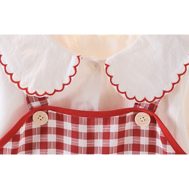 【Happy Baby】0-4Tahun QZ-50 Dress anak perempun Kotak merah  Style terusan