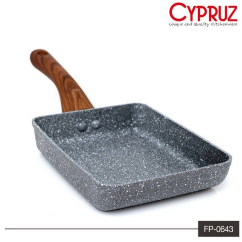 CYPRUZ Fry Pan Kotak Omellete Marble Induksi Gagang Kayu  13 x 18 cm