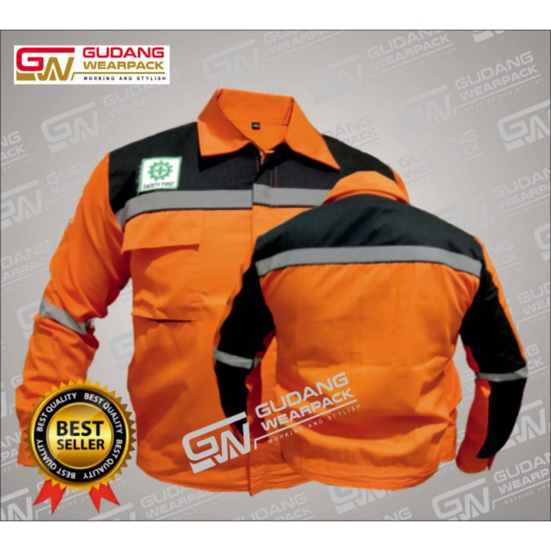 Gudang Wearpack - Baju Kerja Seragam Proyek Warna Oren Hitam