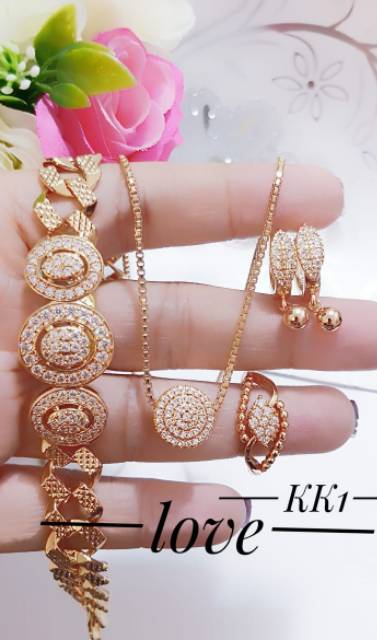 Xuping set gelang cincin kalung anting lapis emas 24k (anti iritasi dan tidak pudar) 2022