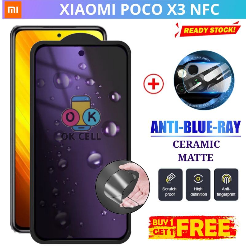 2in1- Tempered Glass Anti Blue Light Matte Xiaomi Poco X3 NFC Tg Anti Gores Radiasi Screen Protector