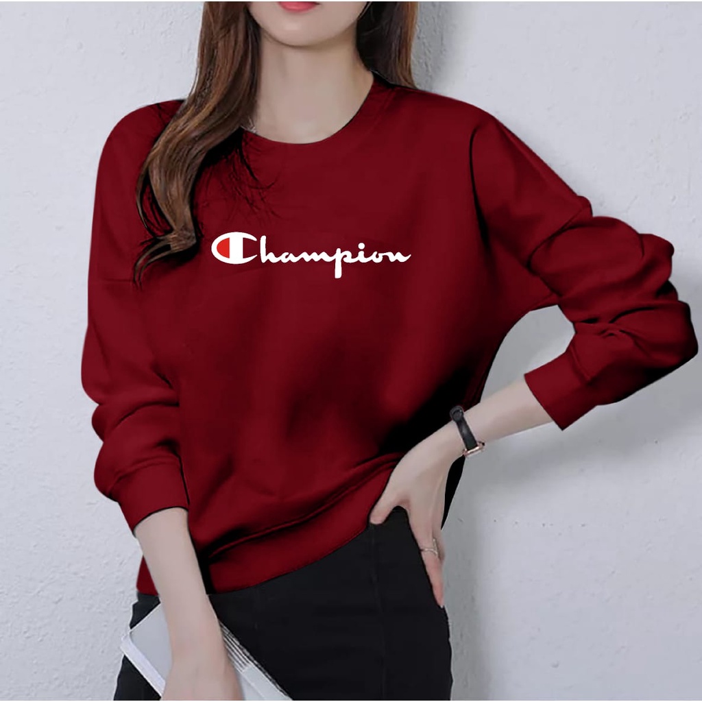 BISA COD ~ BAJU TRENDY CHAMPION WANITA TERBARU-KAOS DISTRO CEWEK KEREN LENGAN PANJANG MASA KINI DAN TERLARIS