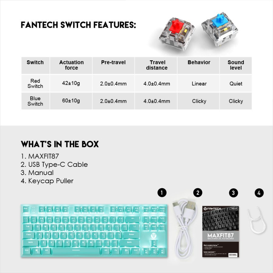 Fantech MAXFIT87 MK856 TKL Mint Edition Mechanical Gaming Keyboard