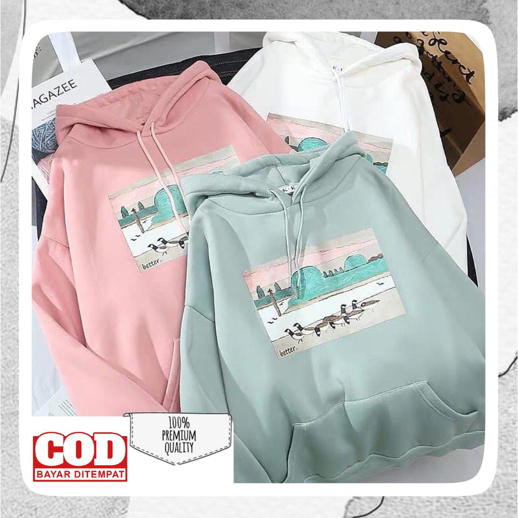 Pigeon Hoodie Wanita Korean Style Bahan Flacee