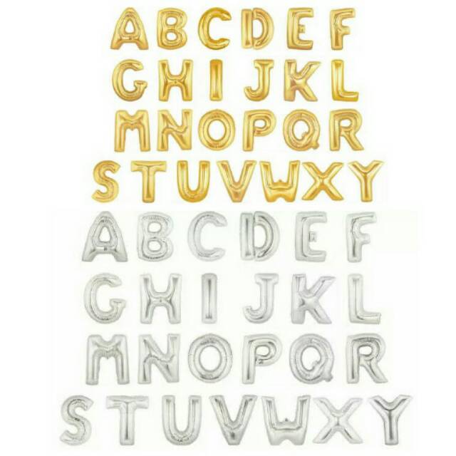 Balon Huruf Angka Silver dan Gold - Balon Foil - Balon Foil Huruf - Balon gold - Balon Silver