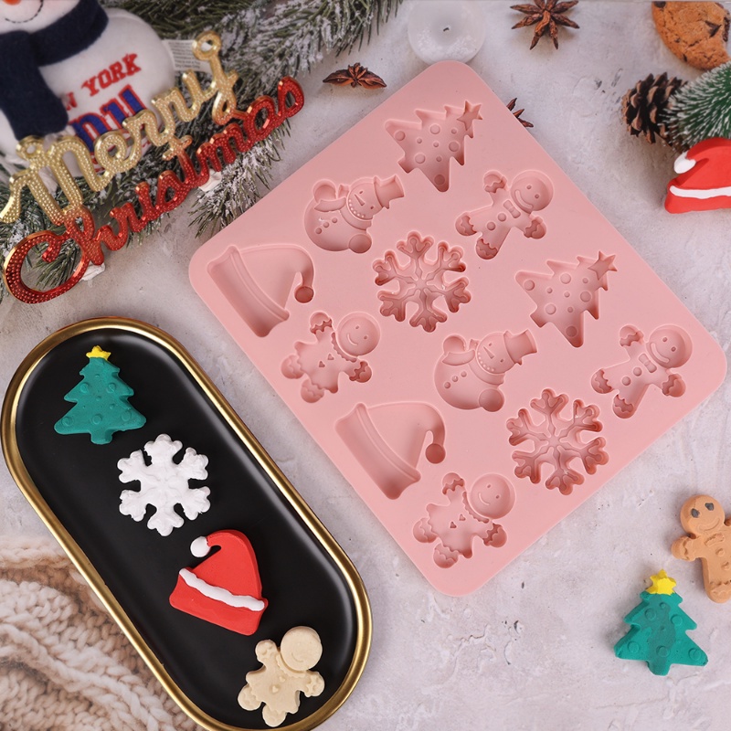 Cetakan Kue / Coklat 12 Lubang Bentuk Snowflake Gingerbread Man Bahan Silikon Untuk Dekorasi Natal