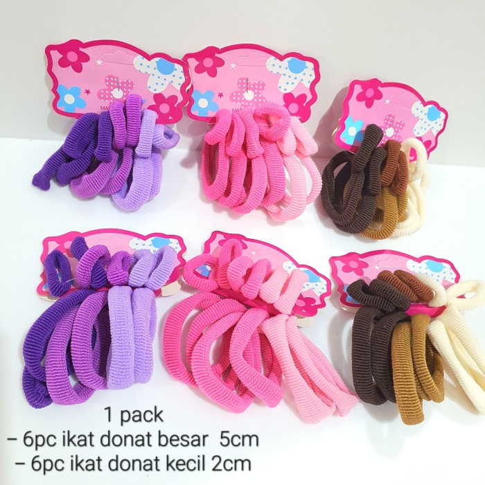 1set 12pc Ikat Rambut PonyTail Elastis Donat Kunciran Warna Korea