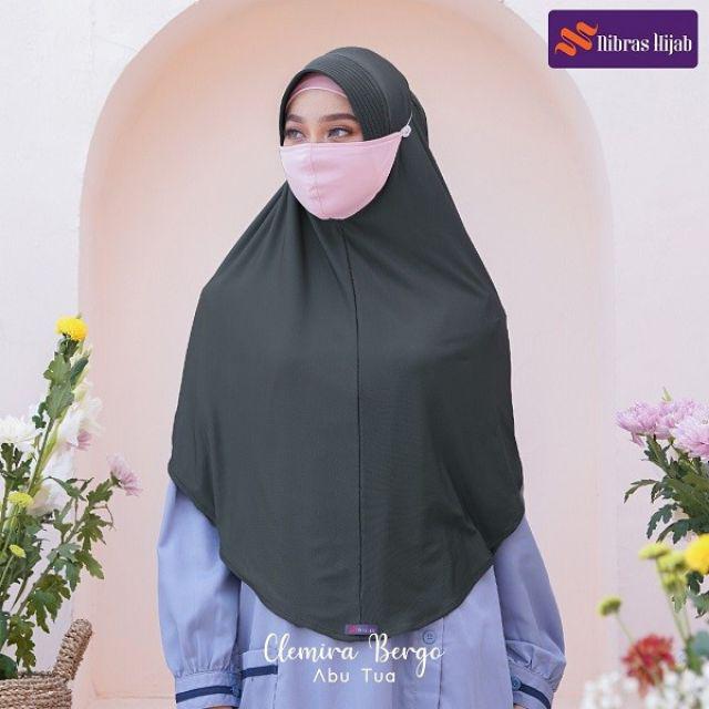 CLEMIRA BERGO SET NIBRAS HIJAB+MASKER-Abu tua