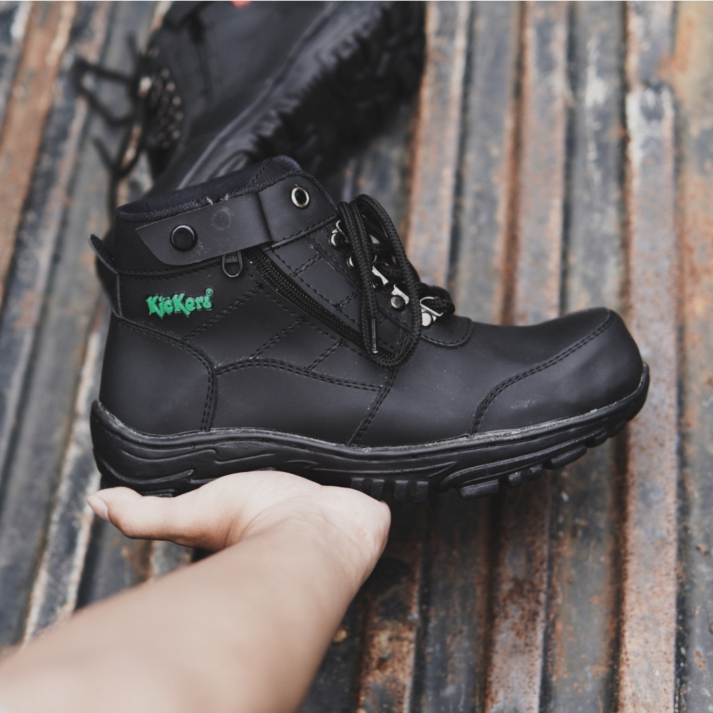 SEPATU SAFETY BOOTS PRIA KICKERS MORISEY HITAM UJUNG BESI RESLETING TOURING HIKING BIKERS MURAH