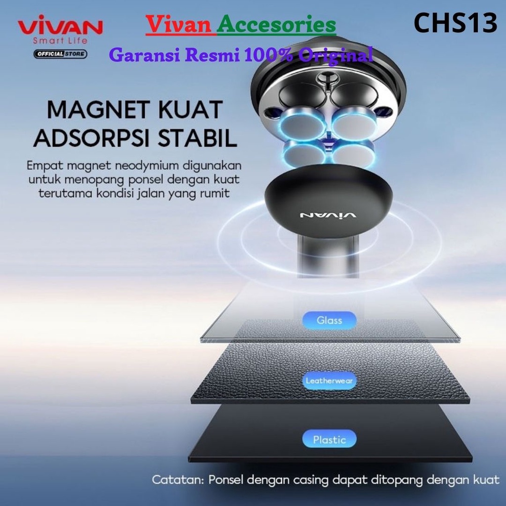 Vivan CHS13 Magnetic Car Holder Mobil Phone Dashboard Mount Fleksibel