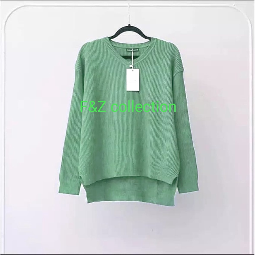 BOXY V-NECK VIONA/sweater rajut halus-green mint