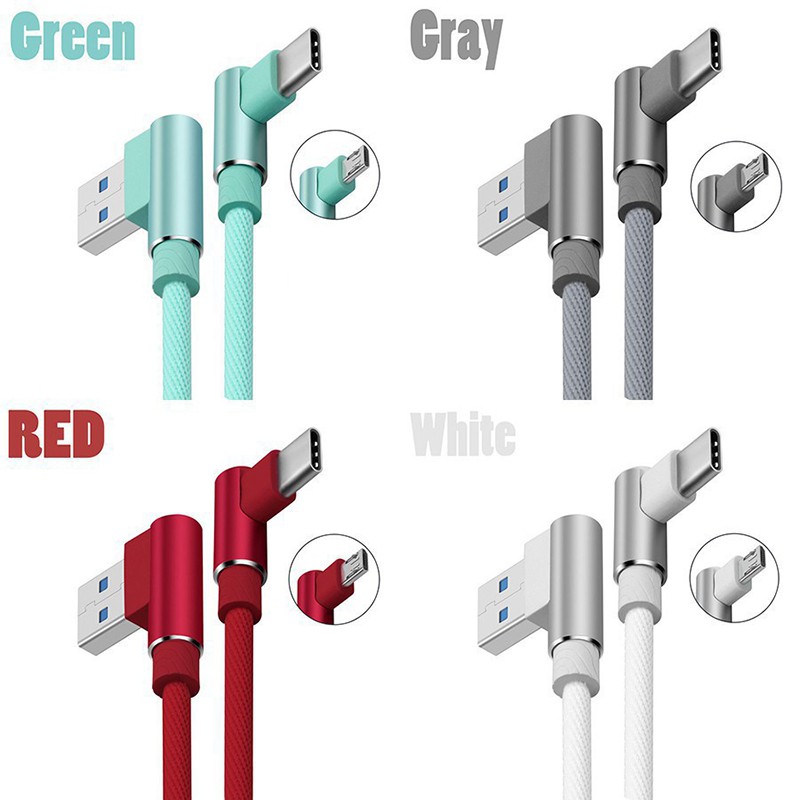 Kabel Data / Charger USB Tipe C &amp; Micro USB 90 Derajat Model Kepang Untuk iPhone / Android