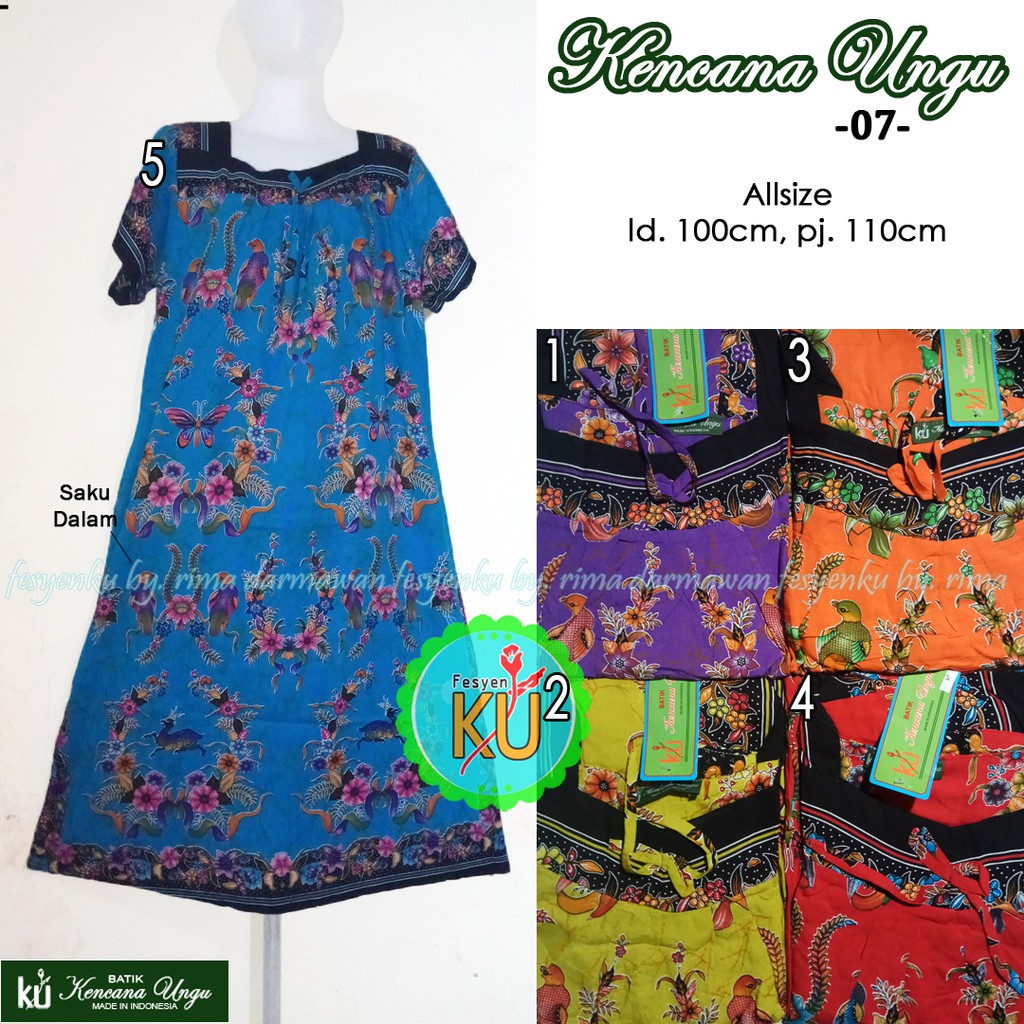 07 DASTER  BATIK  KENCANA  UNGU  ASLI LABEL HIJAU LENGAN 