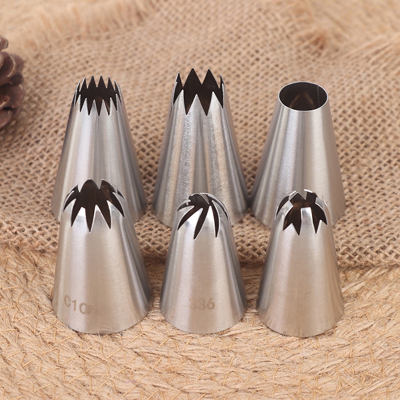 6 Pcs Nozzles Icing Piping Bahan Stainless Steel Ukuran Besar Untuk Alat Baking Pastry