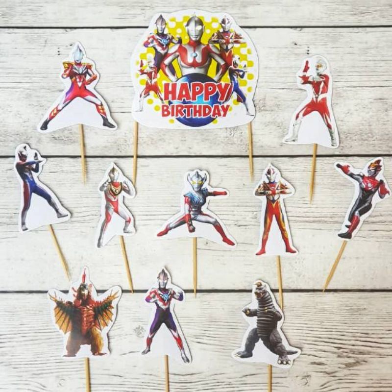 1 set topper toper hiasan tusukan kue cake nasi tumpeng ulang tahun happy birthday karakter ultraman