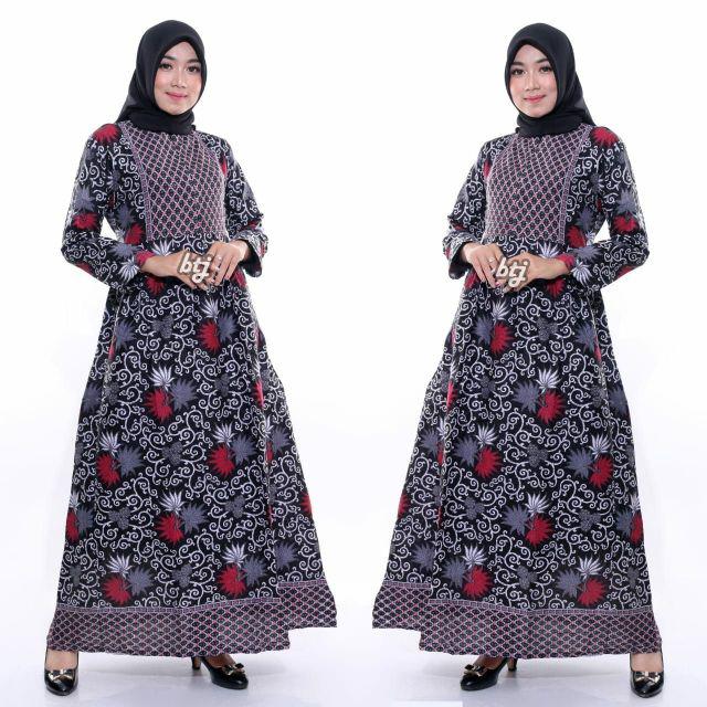 BATIK COUPLE KELUARGA sania ruffle ori ndoro jowi MOTIF KEMBANG LANGIT-Gamis ibu