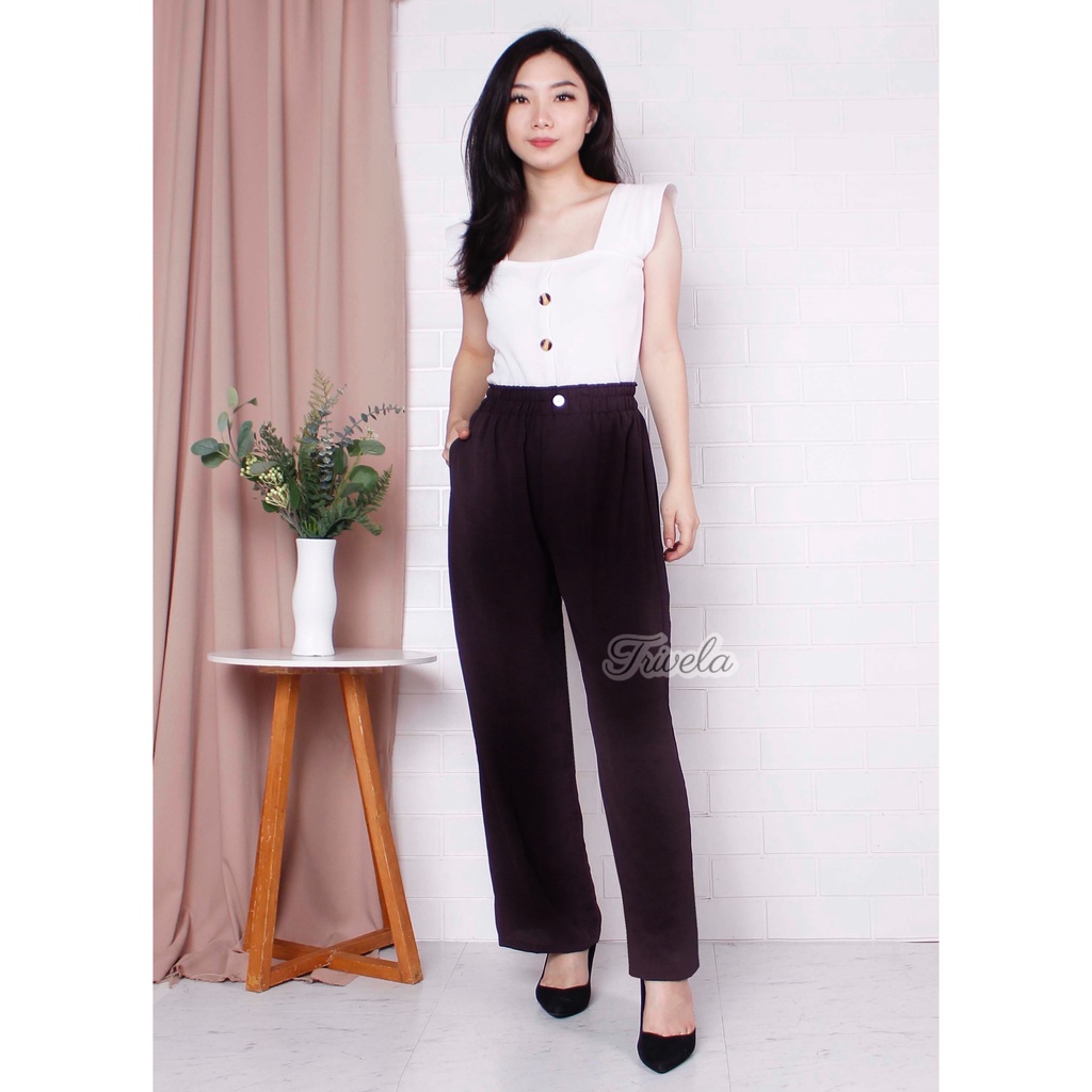 TRIVELA Kulot Cringkle Air Flow / Kulot Cringkel Kancing Karet / Celana Panjang Santai / SLM