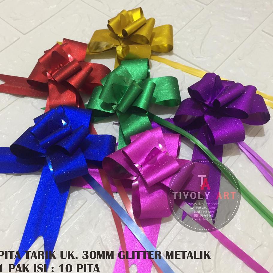 

fQ9Code Pita Tarik / Pita Kado / Pita Serut 30mm GLITTER METALIK isi 10 Pita(Q1A8) (masakini)